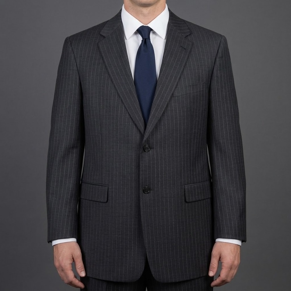 Hart Schaffner Marx Pinstripe Wool Suit Blazer Men 44L Grey‎ Patent EUC